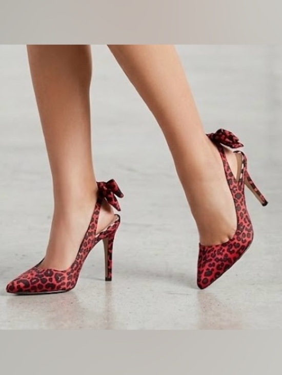 Betsey Johnson Shoes - Betsey Johnson Women’s Size 6.5 Ginjer Red Leopard Satin Bow Slingback Heels